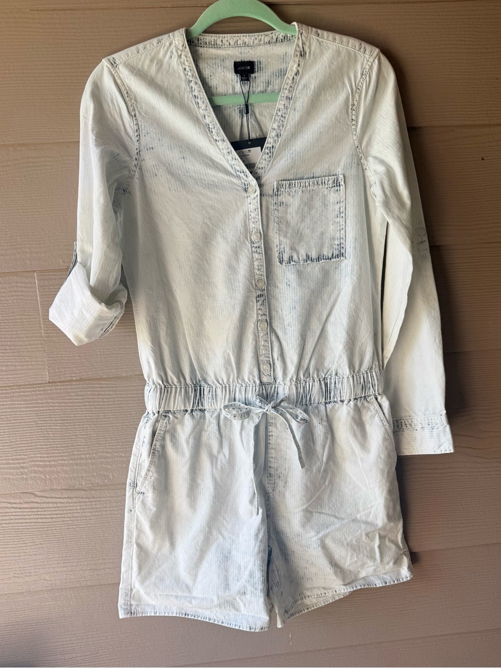 Joe’s Jeans Drawstring Romper Hickory Stripe Acid Wash